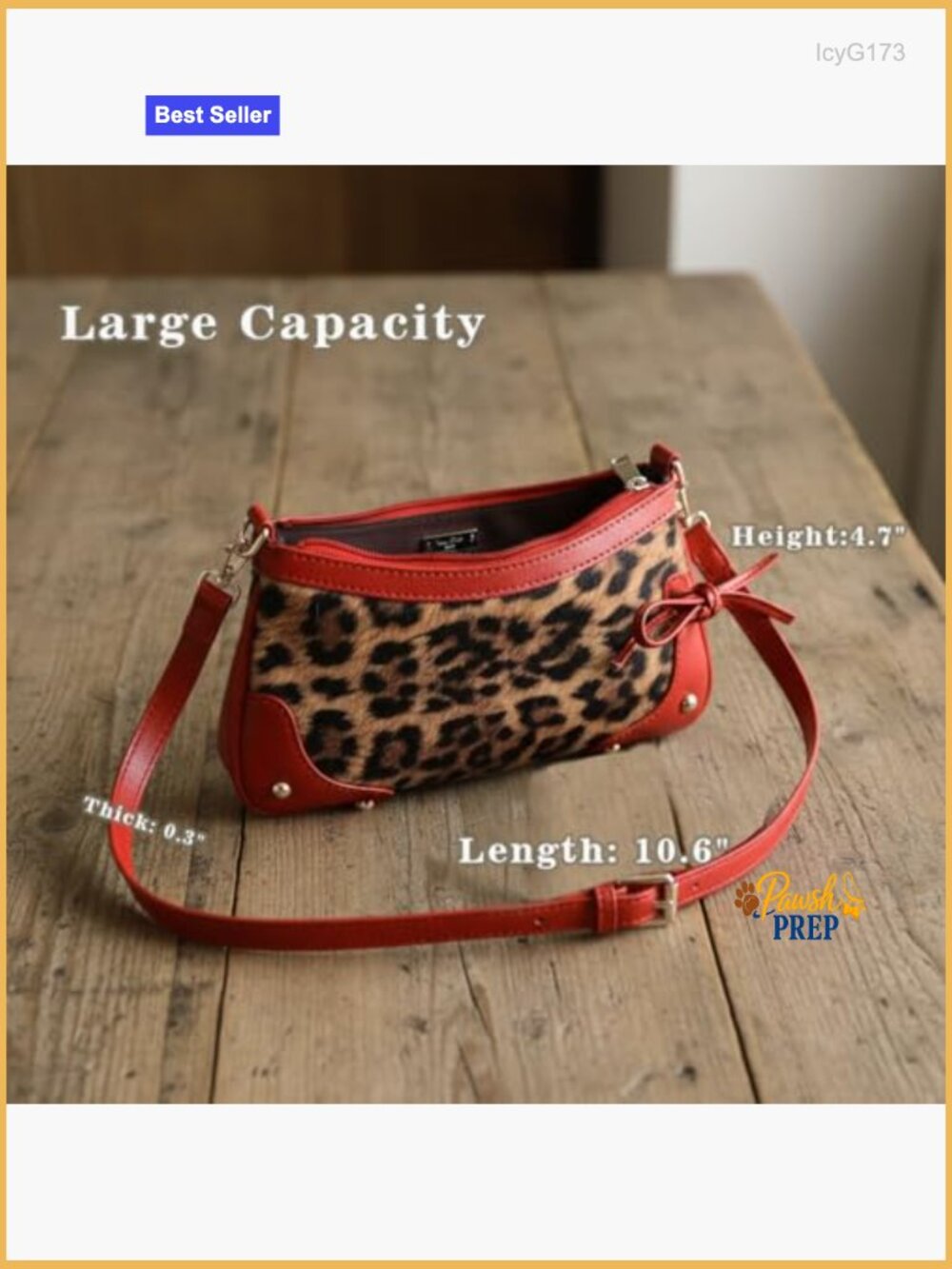 Vegan Leather Leopard Print Clutch Crossbody Shoulder Bag Adjustable Strap - Picture 5 of 7